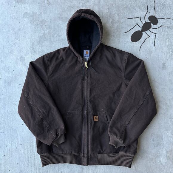 Vintage Y2K Carhartt J130 DKB brown hooded work wear jacket - Picture 1 of 8